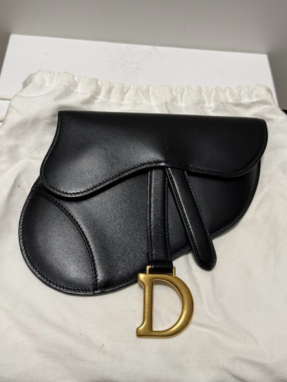 Christian Dior Saddle Pouch Black Genuine Leather Gold Hardware – Excellent Cond